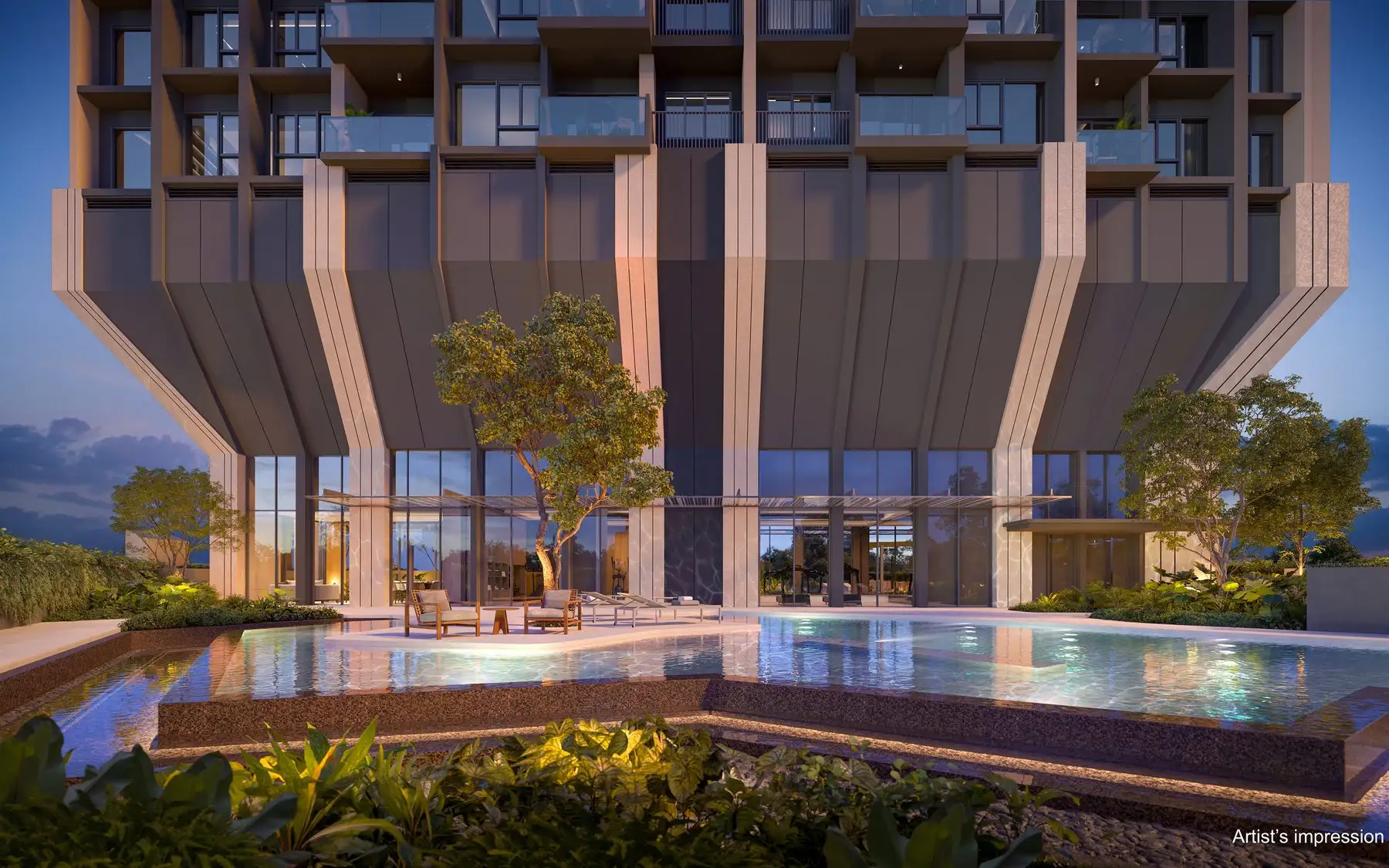 The spa pool under the tower's canopy