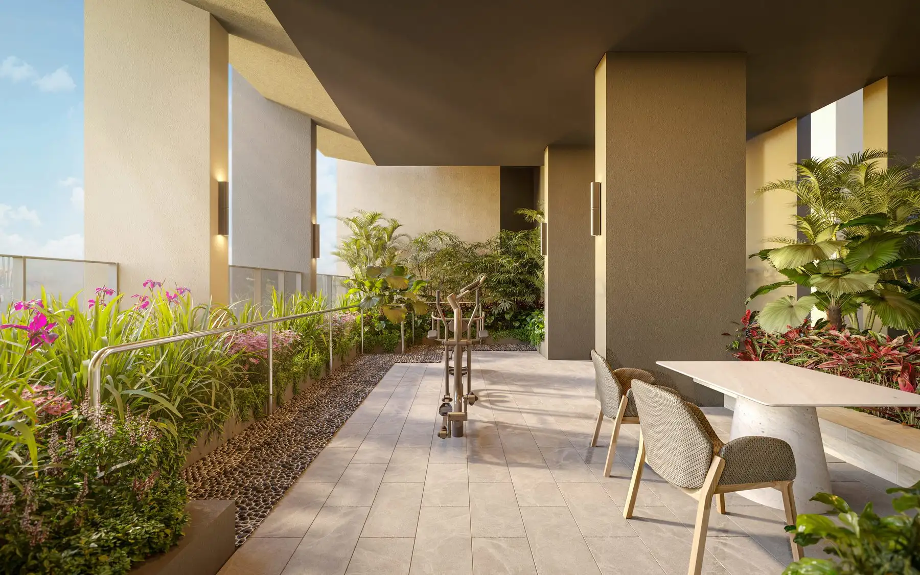 The wellness garden on the 17th-floor sky terrace